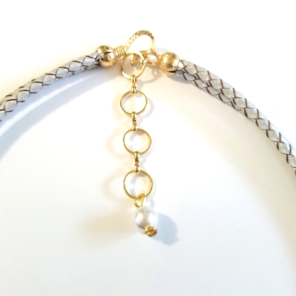 Silver Leather Braided Cord Double Layer Necklace w/ Butterfly - Picture 6 of 6